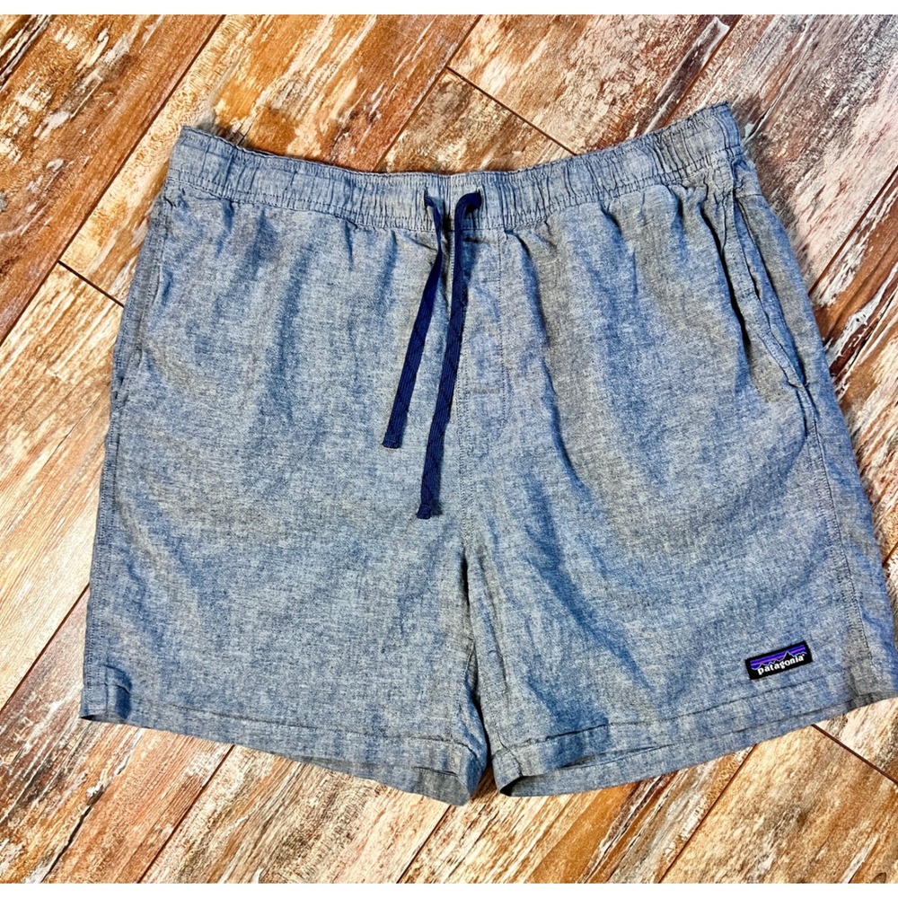 Patagonia Mens Lightweight Hemp Organic Cotton Shorts Blue Chambray Large